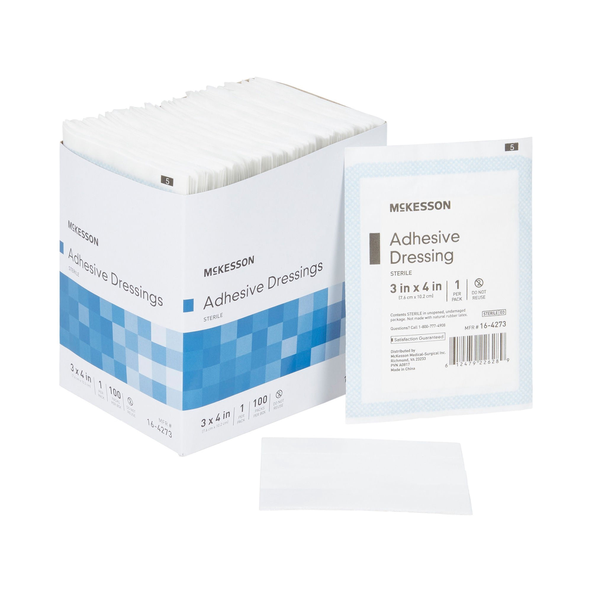 McKesson Adhesive Dressings, Absorbent - Cotton, Poly - White, 3 in. x 4 in., 100 Count, 1 Pack