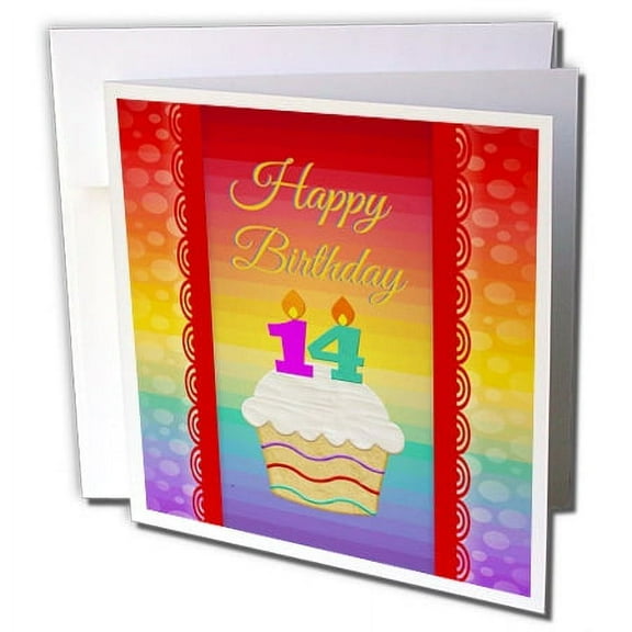3dRose, Cupcake with Number Candles,14 Years Old Birthday , 1 Greeting Card with envelope