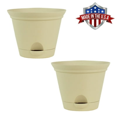 2 Pack of 11.5 Inch Latte Quartz Plastic Self Watering Flare Flower Pot or Garden Planter 2 Pack of 11.5 Inch Latte Quartz Plastic Self Watering Flare Flower Pot or Garden Planter
