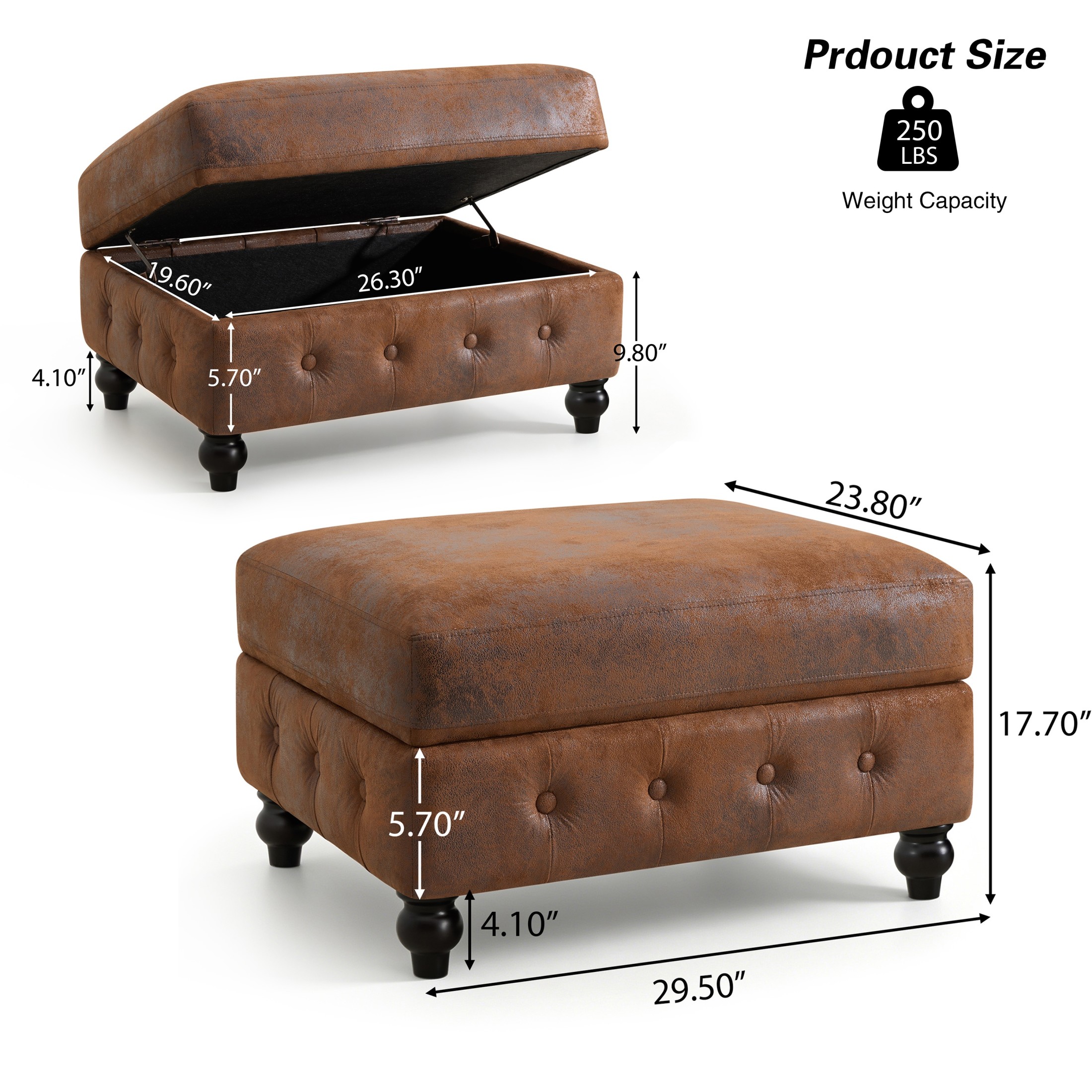 Christopher Knight Home Modern Rectangle Storage Ottoman, Tufted Faux Suede Footrest, Wood Legs, Brown