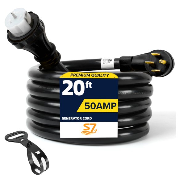 Cable de extensión para generador de 50 amperios Cable de alimentación Stw 6/3 8/1 de 20 pies Conectores de bloqueo por giro N14-50P y Ss2-50R y Cs6364