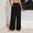 thumbnail image 7 of Womens Solid Casual Drawstring Loose Elastic Waist Beach Leg Palazzo Pants Trousers With Pockets Women Short Pants Casual Windbreaker Pants Women Formal Short Pants for Women Women's Pants Casual Tall, 7 of 7