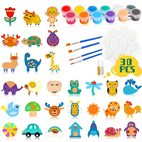 30 Wooden Magnet Painting Craft Kit,Paint Your Own Easter Art and Craft Supplies,Basket Stuffers Party Favors for Boys Girls,Classroom Prize Goodie Bag Gifts for Kids 4-8