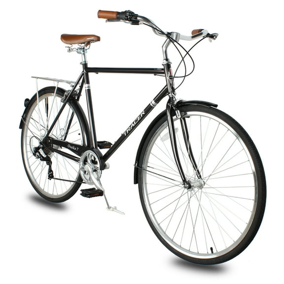 Tracer Osaka Men's Hybrid City Bike 21" Matte Black Steel Frame Shimano 7 Speed 28" Wheels Comfort Bike Urban Commuter