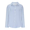 thumbnail image 2 of Clearance Dress Shirts for Women Trendy Long Sleeve Striped Lapel Collar Button Down Tunic Blouses with Side Split (L, Light Blue), 2 of 7