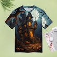 thumbnail image 4 of Halloween Scary Night Full Moon Women's Short Sleeve Tops Casual Blouses T Shirt, 4 of 6