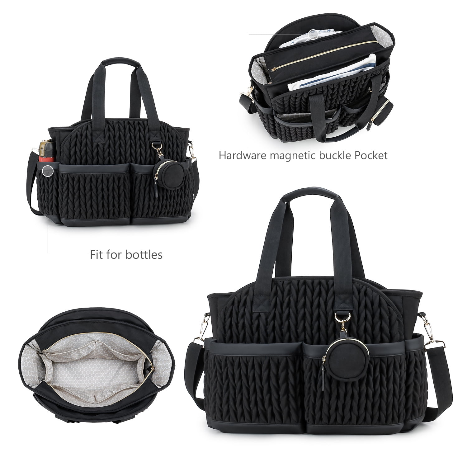 Sunyuer Diaper Bag Tote for Daily Use, Quilted Mommy Bag Function Maternity Bag Diaper Changing Messenger with Shoulder Strap Wet Pocket