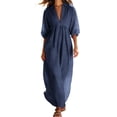 thumbnail image 2 of Odbmxy 3/4 Sleeve Plus Size Womens Maxi Dresses Fall Cotton Linen Puff Sleeve Beach Shirt Dress Women Plain Collared, 2 of 7