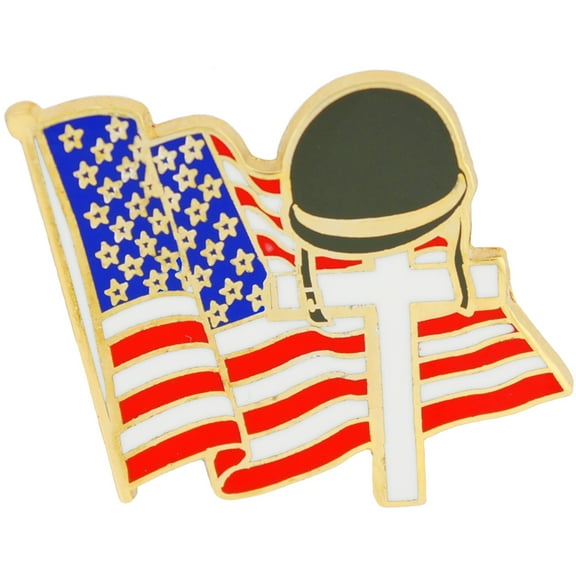 POW, WW & KIA Honor, Memorial Flag with Cross - Officially Licensed Originals, Enamel Pin - 1.125"