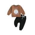 thumbnail image 2 of Toddler Baby Boy Fall Winter Clothes Outfits 6M 12M 18M 24M 3Y Letters Crewneck Sweatshirt Tops Jogger Pants Sets Sweatsuit, 2 of 9