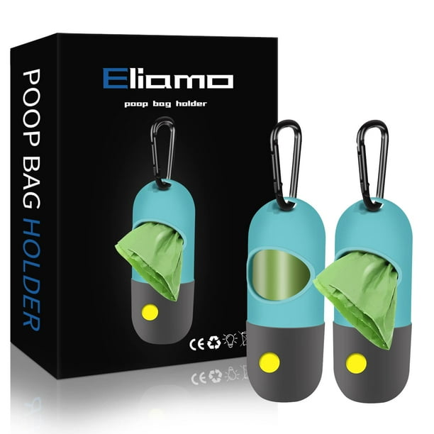Dispensador de bolsas para excrementos para perros, paquete de 2 con linterna LED Eliamo