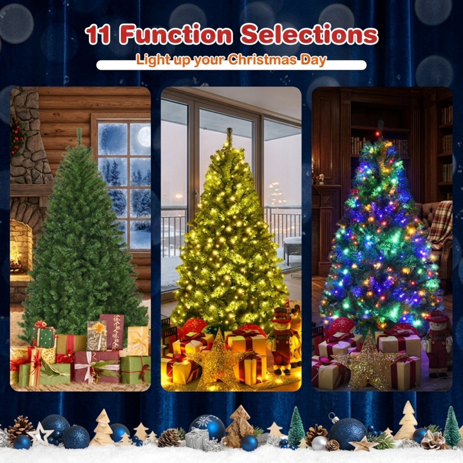 RUIE, 4 ft, Artificial Christmas Tree, with 100 LED Lights, 300 Branch Tips, Green Holiday Xmas Tree for Indoor Home Office Decoration