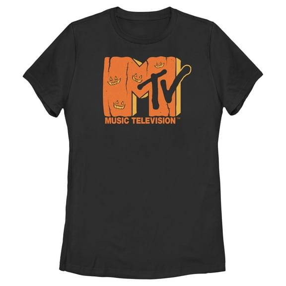 Women's MTV Jack-o'-lantern Logo  Graphic Tee Black X Large