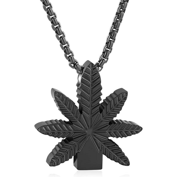 Marijuana Leaves Cremation Jewelry Pendant for Ashes Solid Stainless Steel Memorial Urn Necklace for Men Keepsake Holder Jewellery