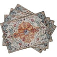 thumbnail image 2 of Boho Carpet Placemats Set of 4 Vintage Orange Blue Ethnic Bohemian Floral Carpet Linen Washable Kitchen Dining Table Mats Stain Heat-Resistant Desktop Decor Place Mats for Home Party Indoor 12x18 in, 2 of 6