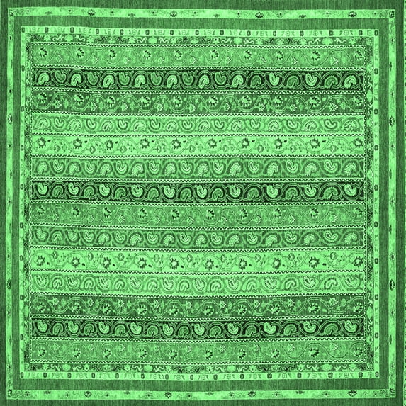 Ahgly Company Indoor Square Oriental Emerald Green Modern Area Rugs, 7' Square