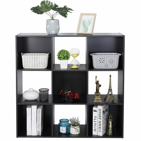 WoofPaw Sturdy Room 11-Inch Cube Storage Organizer Shelf, with Thick Exterior Edge, Storage Shelf Divider w/Back, Bookcase, 9-Cube,Dark Brown