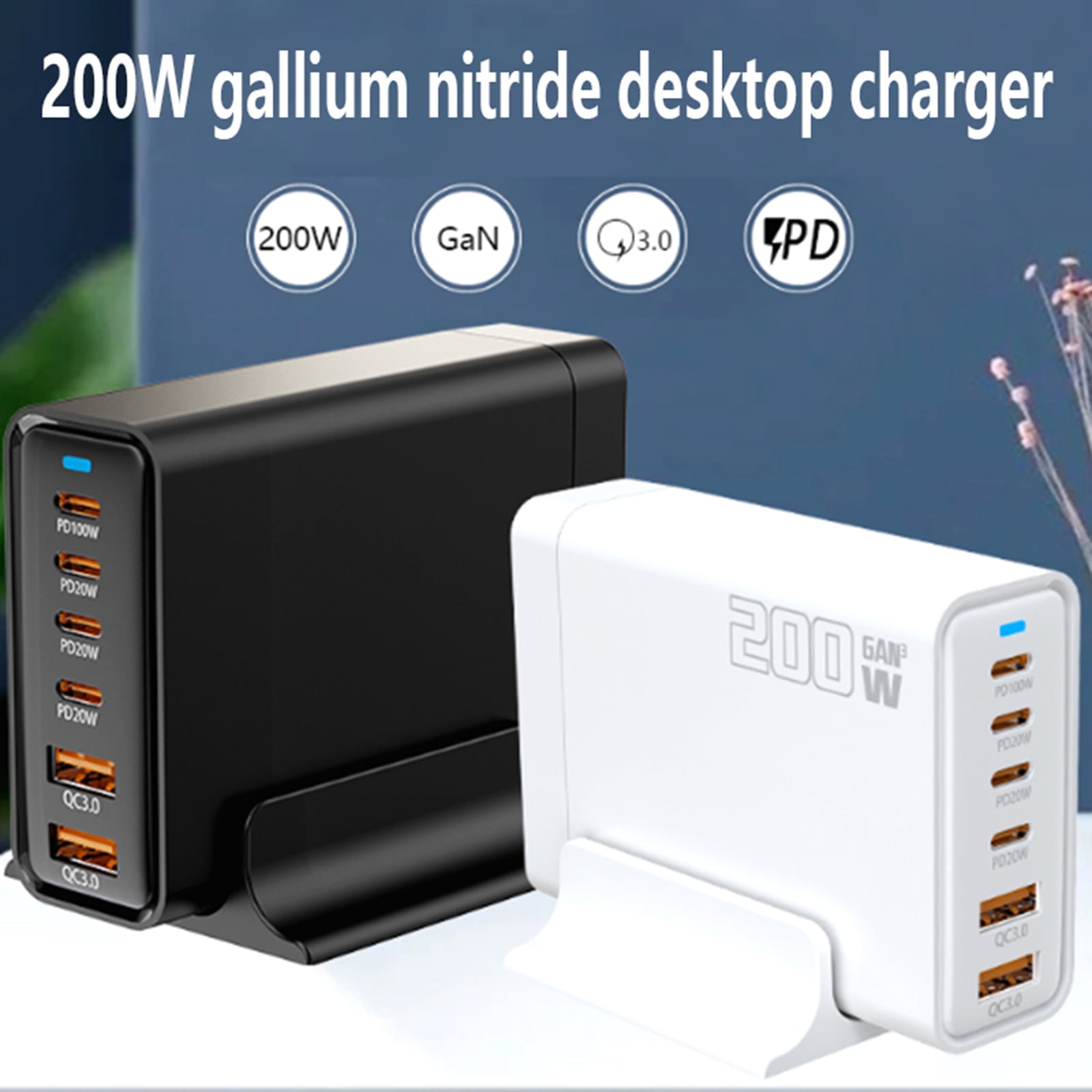 200W GaN 6-Port USB C Charging Station Hub with Holder, Fast Charger Block for MacBook Pro/Air, Dell, iPad, iPhone, Samsung Galaxy