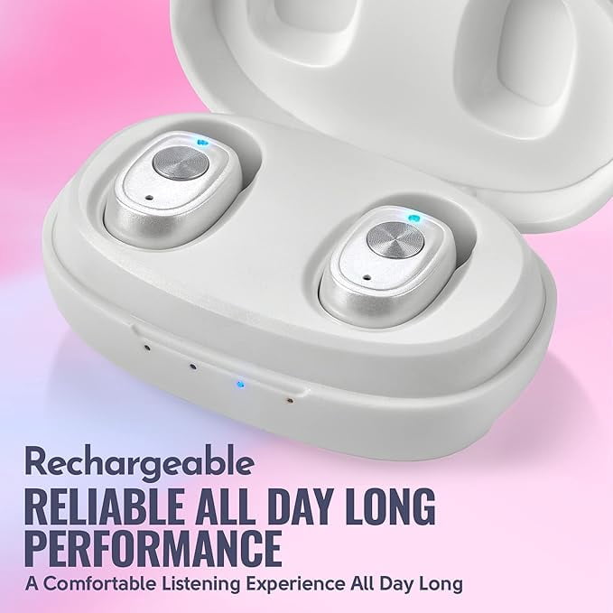 MEDca Rechargeable Hearing Amplifier Pair W/ Noise Cancelling, for Seniors & Adults - White