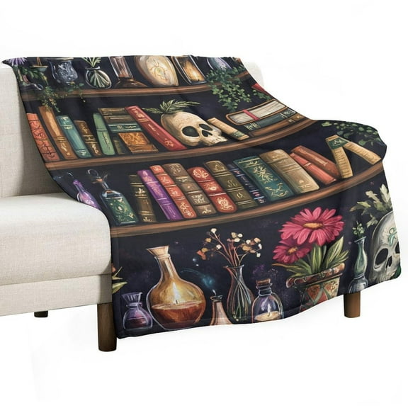 Magical Book Goth Skull Bookshelf Super Soft Blanket Christmas Throw Blanket Flannel Microfiber Blankets for Couch Bed Sofa Fluffy and Warm 30"x40"