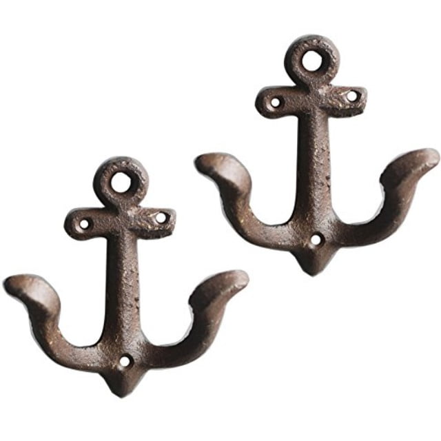 Large 10 Rustic Brown Cast Iron Anchor Hook Wall Plaque with Four Hooks Nautical Coat Rack 