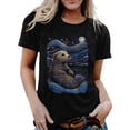 thumbnail image 2 of Cute Otter Starry Night Graphic Tees for Women 2026 Summer Casual Short Sleeve Crewneck Aesthetic T Shirts, 2 of 5