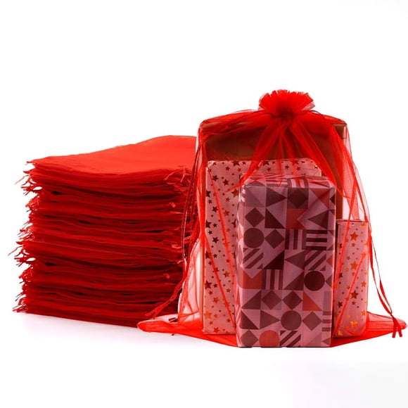 Bolsas de organza de regalo Meowoo, 30 x 40 cm, con cordón rojo, 24 unidades