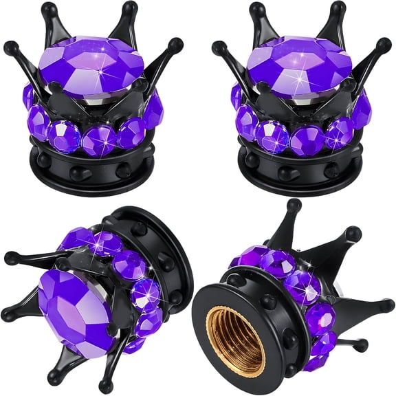 LADYGYM 4 Pieces Crown Tire Valve Stem Caps Bling Handmade CrystalUniversal Chrome Crown Vehicle Car Tire Caps Covers, Attractive Accessories for Car