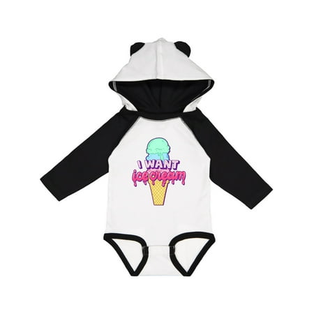 

Inktastic I Want Ice Cream with Ice Cream Cone Illustration and Hand Lettering Gift Baby Boy or Baby Girl Long Sleeve Bodysuit