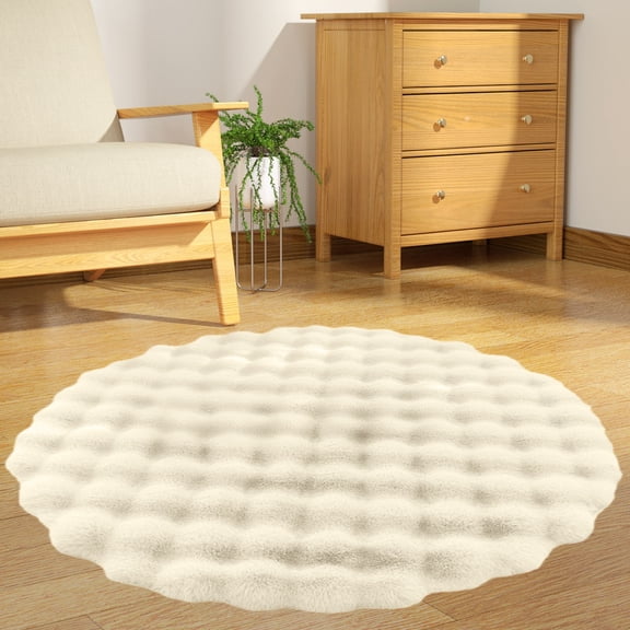 TTJ Cream Round Velvet Area Rug 23.6x23.6 in Plush Soft Fluffy Small Round Mat Non Slip Cozy Floor Cushion For Living Room Bedroom Coffee Table Decor
