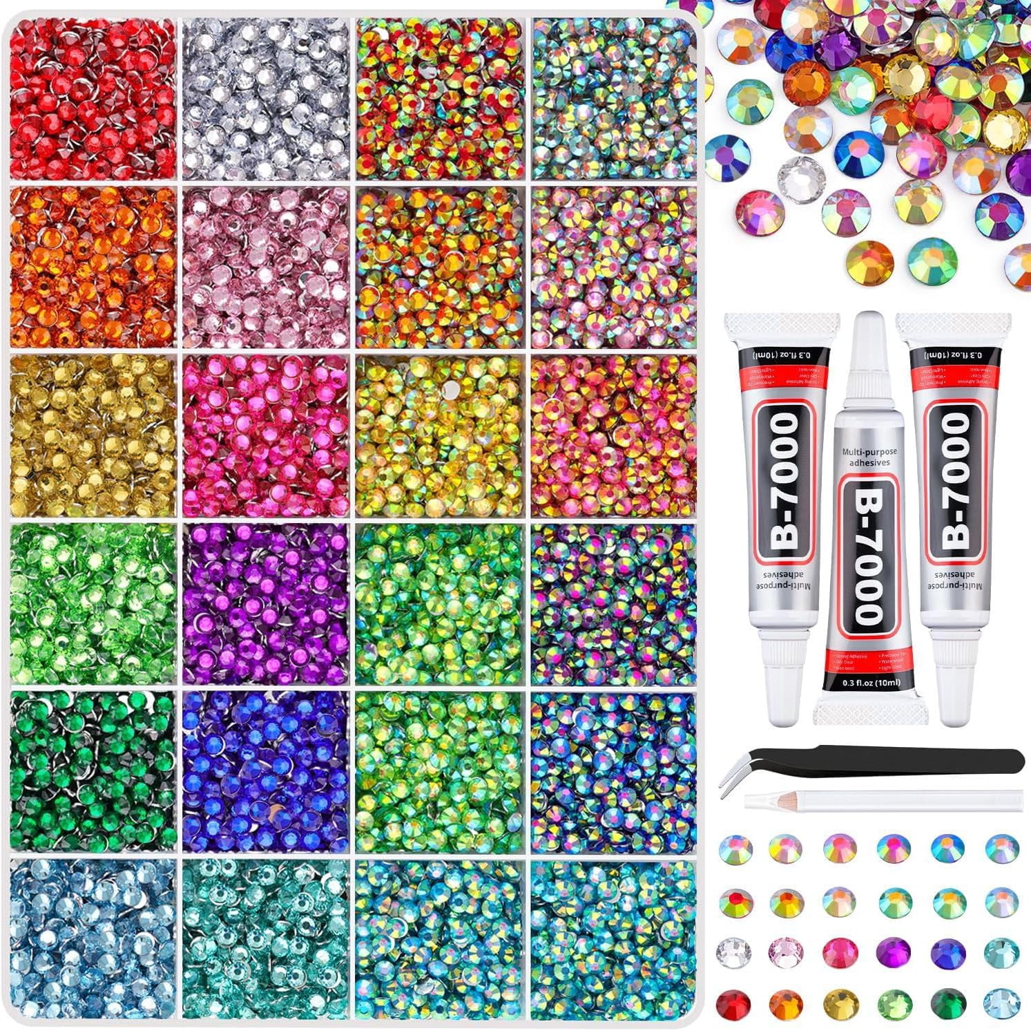 40 Colors Resin Jelly Rhinestones for Bedazzling – 3mm 32000 Pcs Flatback Gems Kit with B7000 Glue for Nail Shoes Crafts DIY