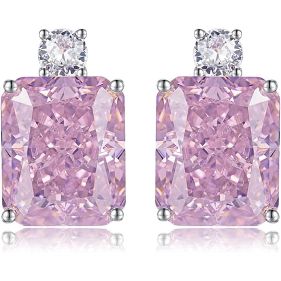 Pendientes rosas para mujer de plata de ley 925 de 16 quilates con diamantes CZ simulados