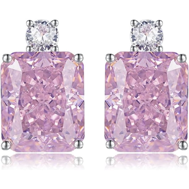 Pendientes rosas para mujer de plata de ley 925 de 16 quilates con diamantes CZ simulados