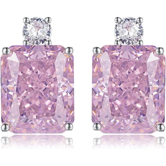 Pendientes rosas para mujer de plata de ley 925 de 16 quilates con diamantes CZ simulados