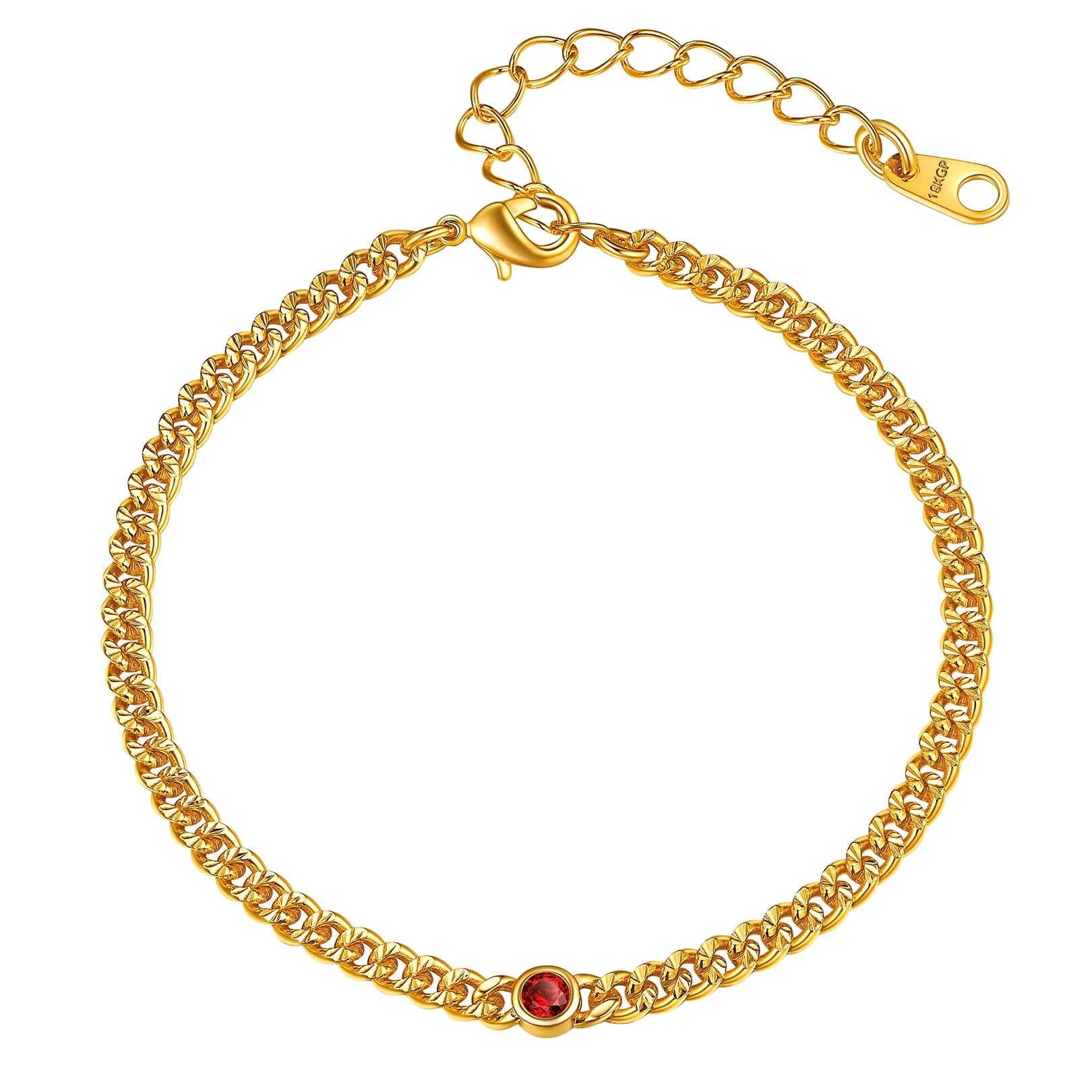 Silvora Birthstone Choker Bracelet for Women Dainty Gold Plated Cuban Chain January Garnet CZ Gemstone Summer Beach Foot Jewelry Birthday Gifts for Mom Mothers Day