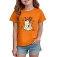 thumbnail image 7 of xaweyi Youth Girls Halloween Short Sleeve Crew Neck T-Shirt Single Ghost Pumpkin Border Print Holiday Top, 7 of 7