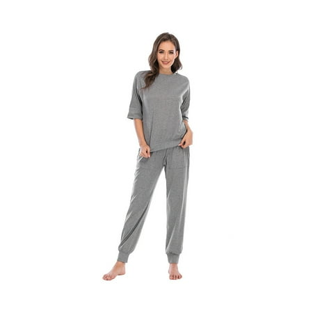 

Good Quality 2pc Matching Pajama Set with pockets - Half Sleeve - Cuffed bottoms - Gray