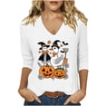 thumbnail image 2 of JOANKDMI Funny Ghost and Duck Witch Hat Graphic Women V Neck Tee Cute Pumpkin Print Casual Top for Halloween Party Novelty Outfit Long Sleeve Festive Dress Up Apparel, 2 of 5