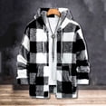 thumbnail image 3 of Fuzzy Fleece Sherpa Jacket for Men Long Sleeve Casual Zipper Up Plaid Coat Fall Winter Warm Lightweight Loose Hooded Outerwear with Pocket, 3 of 5
