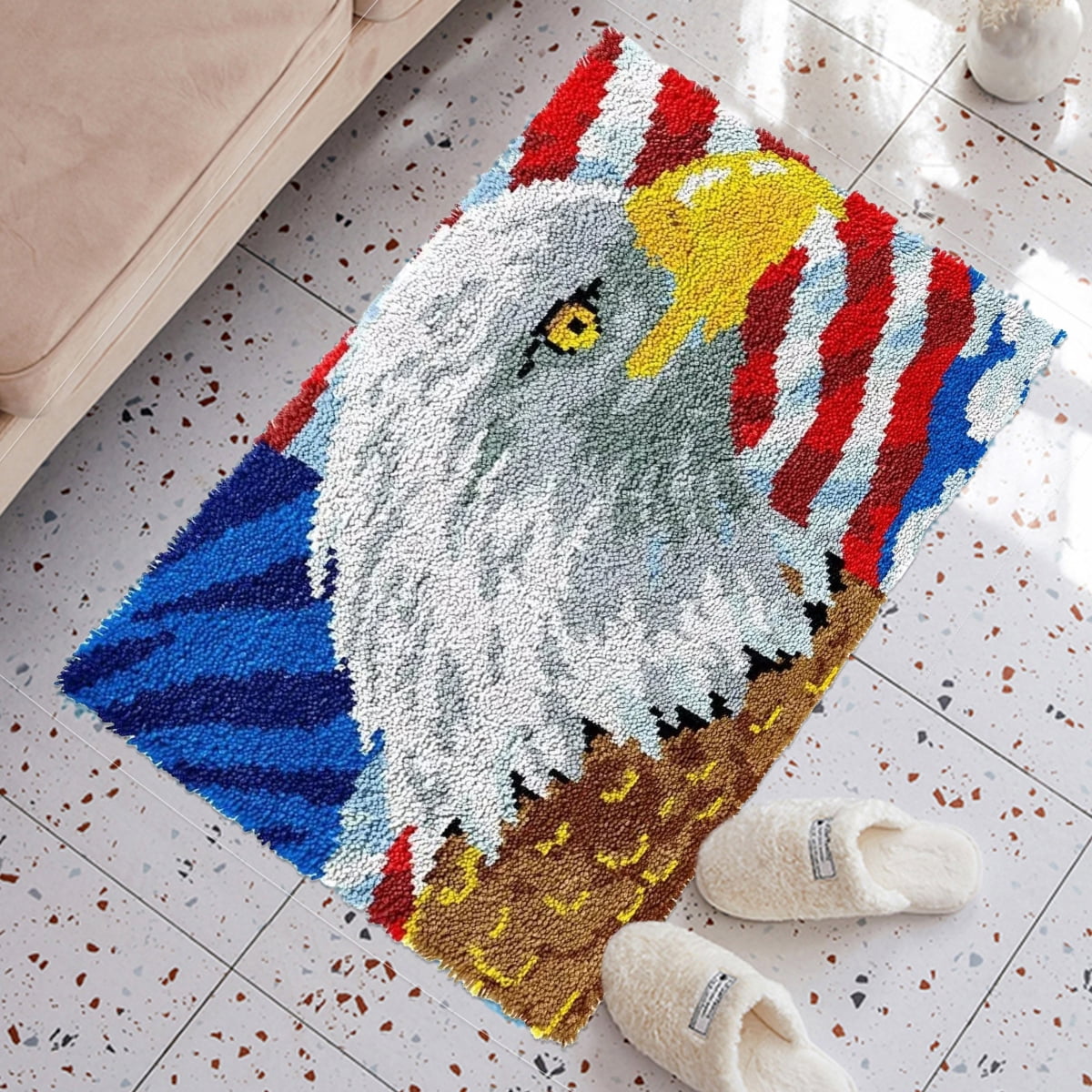 Latch Hook Rug Kits for Adults Hawk Tapestry Kits Rug Making Kits Embroidery Kits DIY Crochet Yarn Kits for Beginners Adults Kids Craft Kit Creative Gift