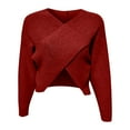 thumbnail image 4 of Comdrip Winter Sweaters for Women, Women's V Neck Long Sleeve off Shoulder Sweaters Criss Cross Wrap Ruched Pullover Fall Tops off Shoulder Sweaters for Women Red XL, 4 of 4