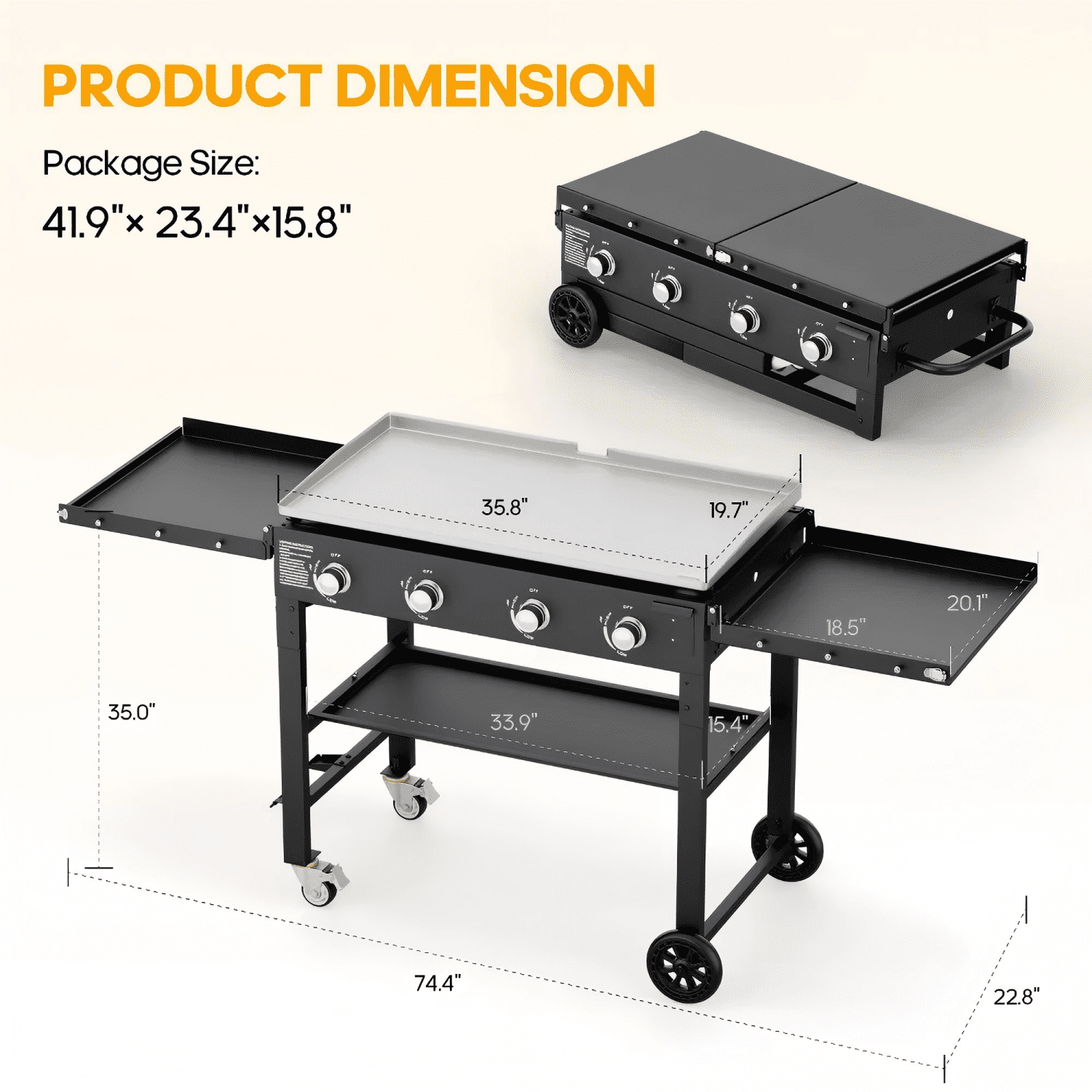 SUGIFT 36" 4-Burner Propane Gas Griddle, 60,000 BTU Flat Top Grill with Side Shelf for Outdoor BBQ & Camping