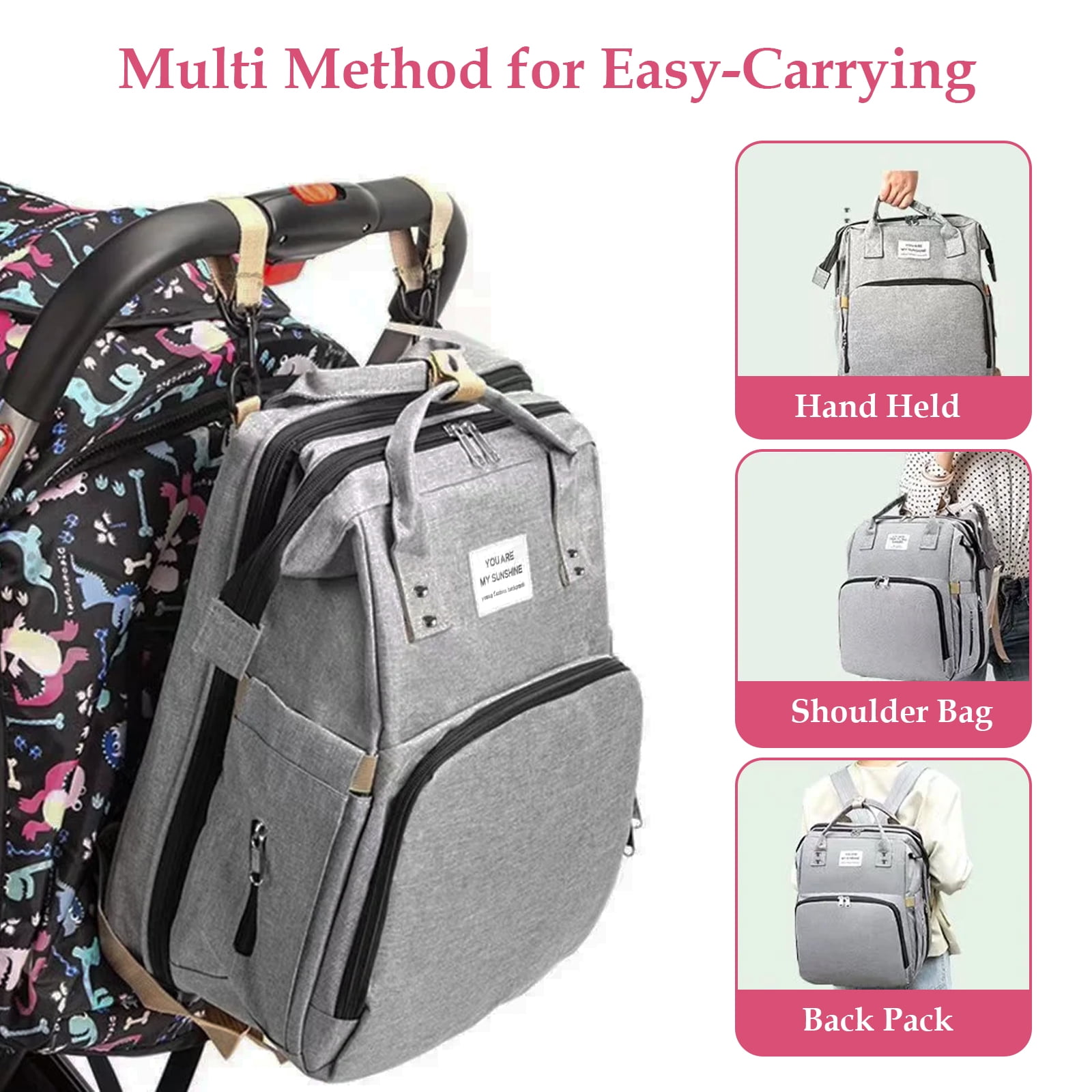 Diaper Bag Backpack, Large Waterproof Baby Bag for Mom with Changing Pad, USB Charging Port, Baby Shower Gifts, Gray