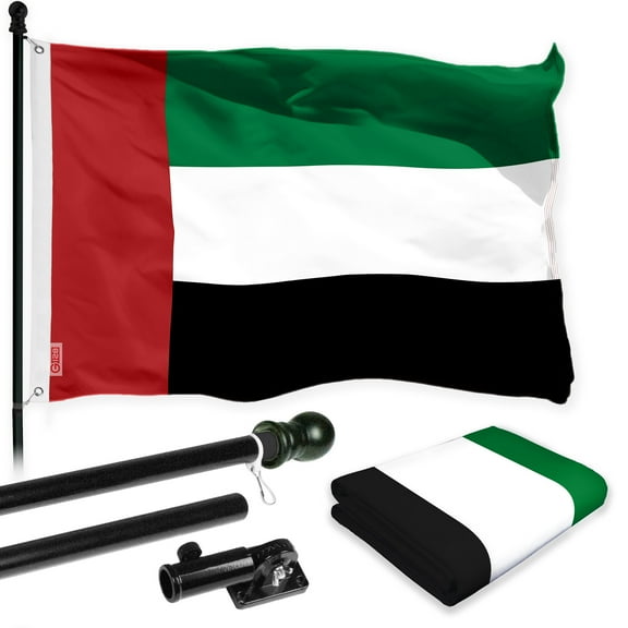 G128 Combo Pack: 6 Ft Tangle Free Spinning Flagpole (Black) & United Arab Emirates Flag 3x5 Ft Printed 150D Polyester, Brass Grommets (Flag Included) Aluminum Flag Pole