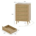 thumbnail image 6 of 4 Drawer Dresser for Bedroom, Rattan Chest of Dressers with Charging Station, Modern Dresser Chest with Golden Handles, Beside Table for Closet, Living Room and Entryway, Natural, 6 of 7