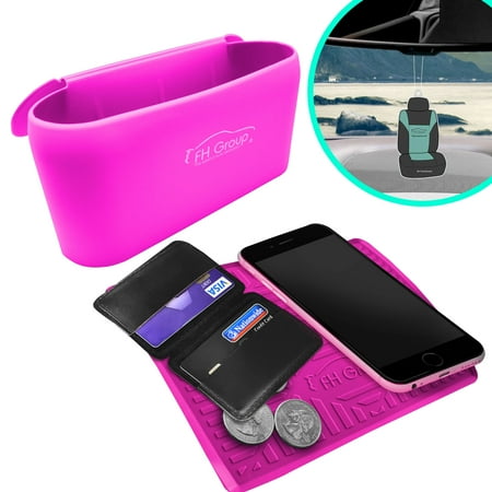 FH Group 3 in x 8.5 in Small Silicone Pink Trash Bin and Odorless Anti Slip Dash Mat with Air Freshener