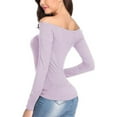 thumbnail image 6 of Lovskoo Women's 2024 Off Shoulder Tops T-Shirt Slim Long Sleeves Spring Fall Stretchy Shirts Blouses Top Purple, 6 of 7