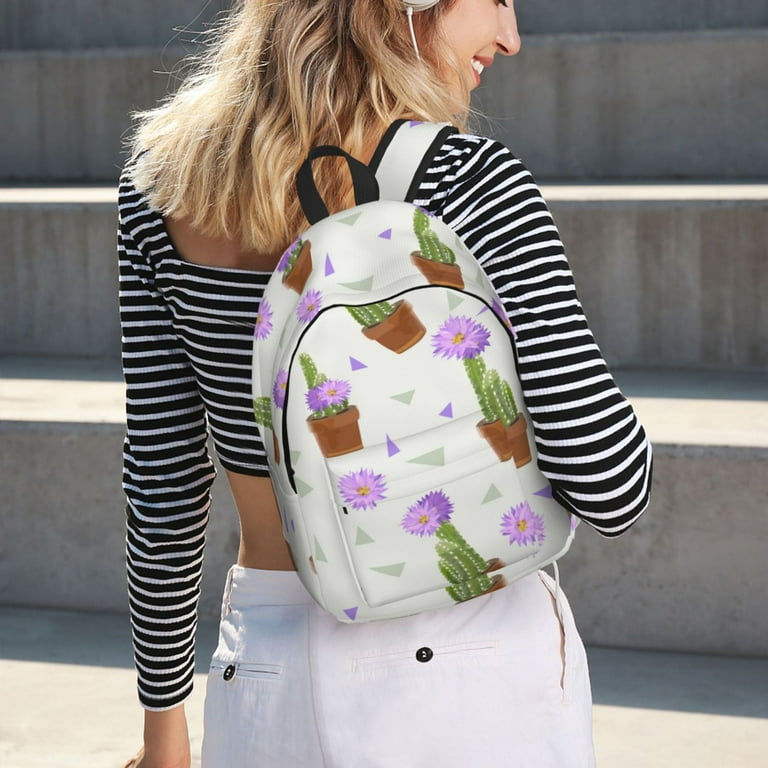 Cactus blooming purple Backpack for School Canvas Backpack Bookbag School Backpacks for Boys Girls College Student Travel Work Laptop Backpack Carry On Backpack for Women Men Walmart