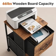 GALAXHERO 2 Drawer File Cabinet, Rolling Printer Stand Small Filing Cabinets for Home Office, Fabric Vertical File Cabinet Fits A4 or Letter Size, Rustic Brown Wood Grain