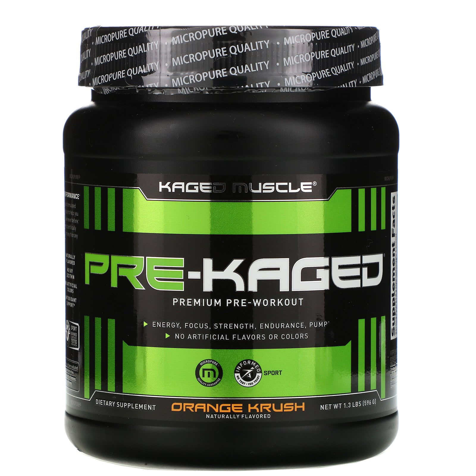 PRE-KAGED, Premium Pre-Workout, Orange Krush, 1.3 lbs (596 g), Kaged Muscle